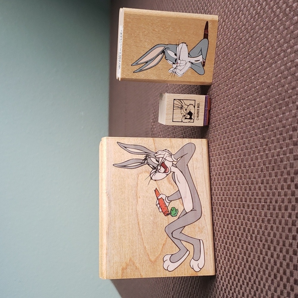 3 Looney Tunes Bugs Bunny Wood Mounted Rubber Stamps, Warner Brothers